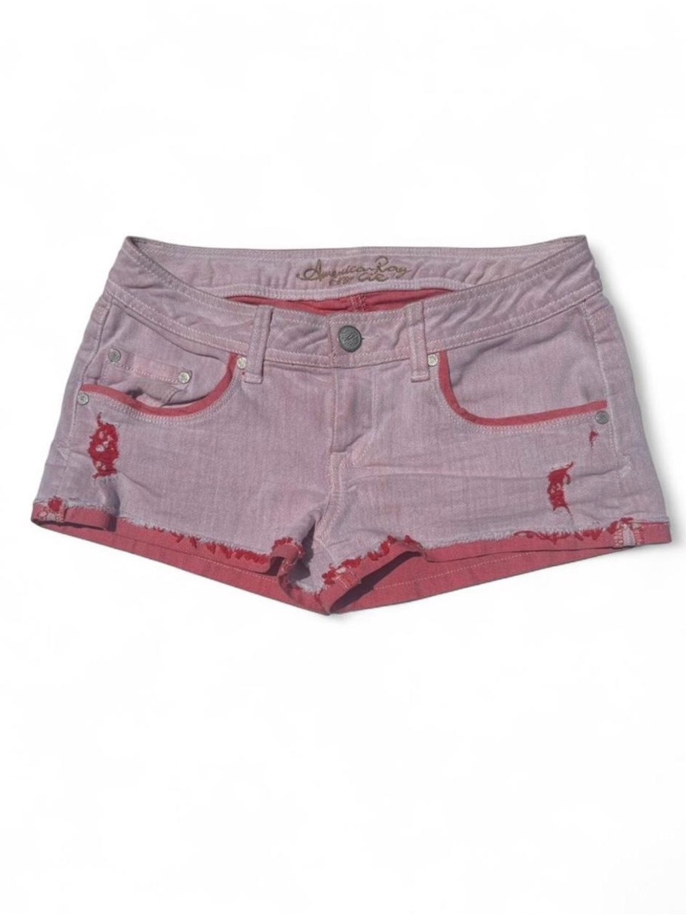 American Rag Pink Distressed Denim Shorts with Coral Trim